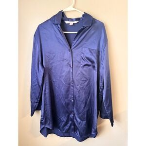Victoria's Secret Satin Button Pajama NightShirt Sleepwear Blue Size S Lounge